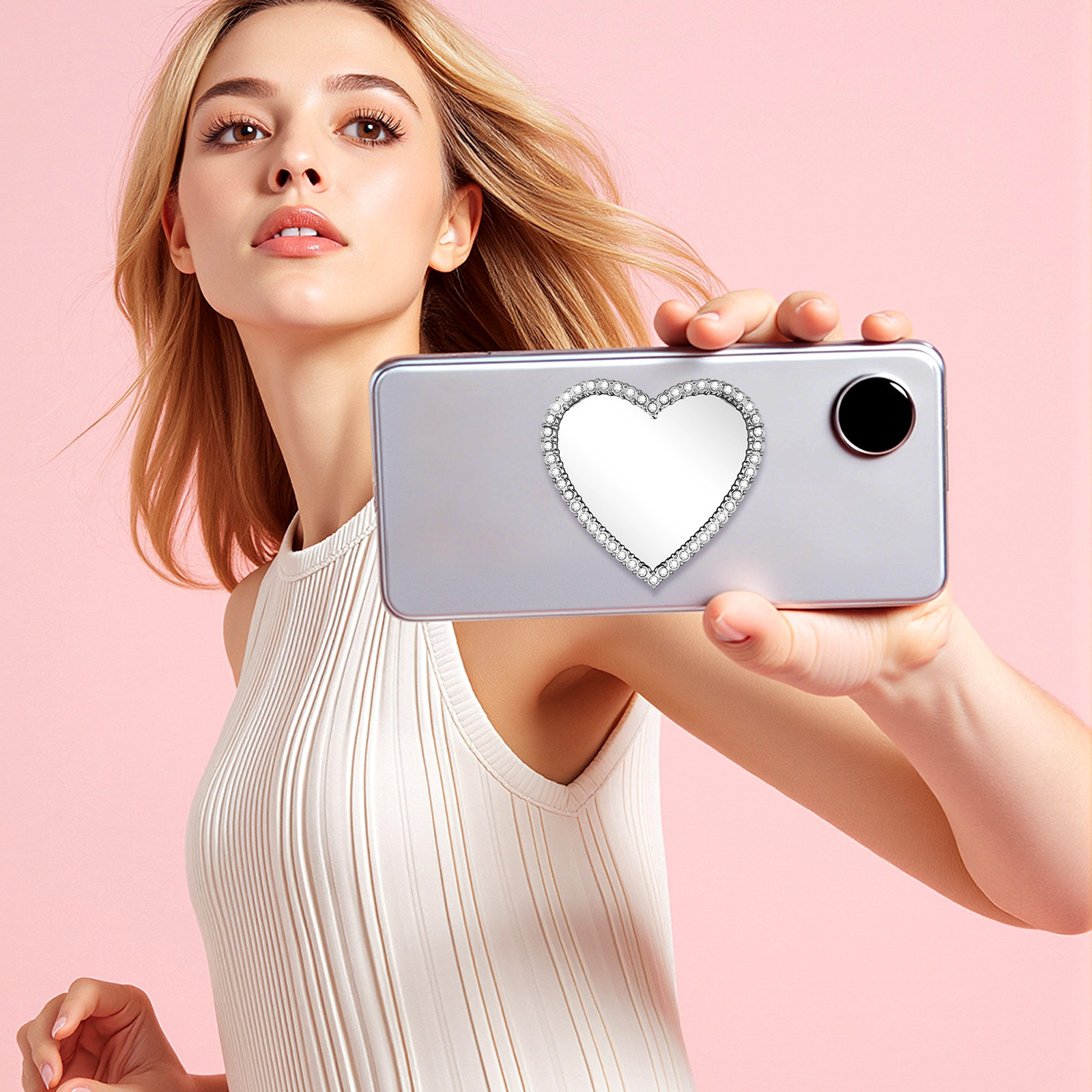 Phone Cases With Charms - 6Pcs Heart Shaped Rhinestone Mirror Phone