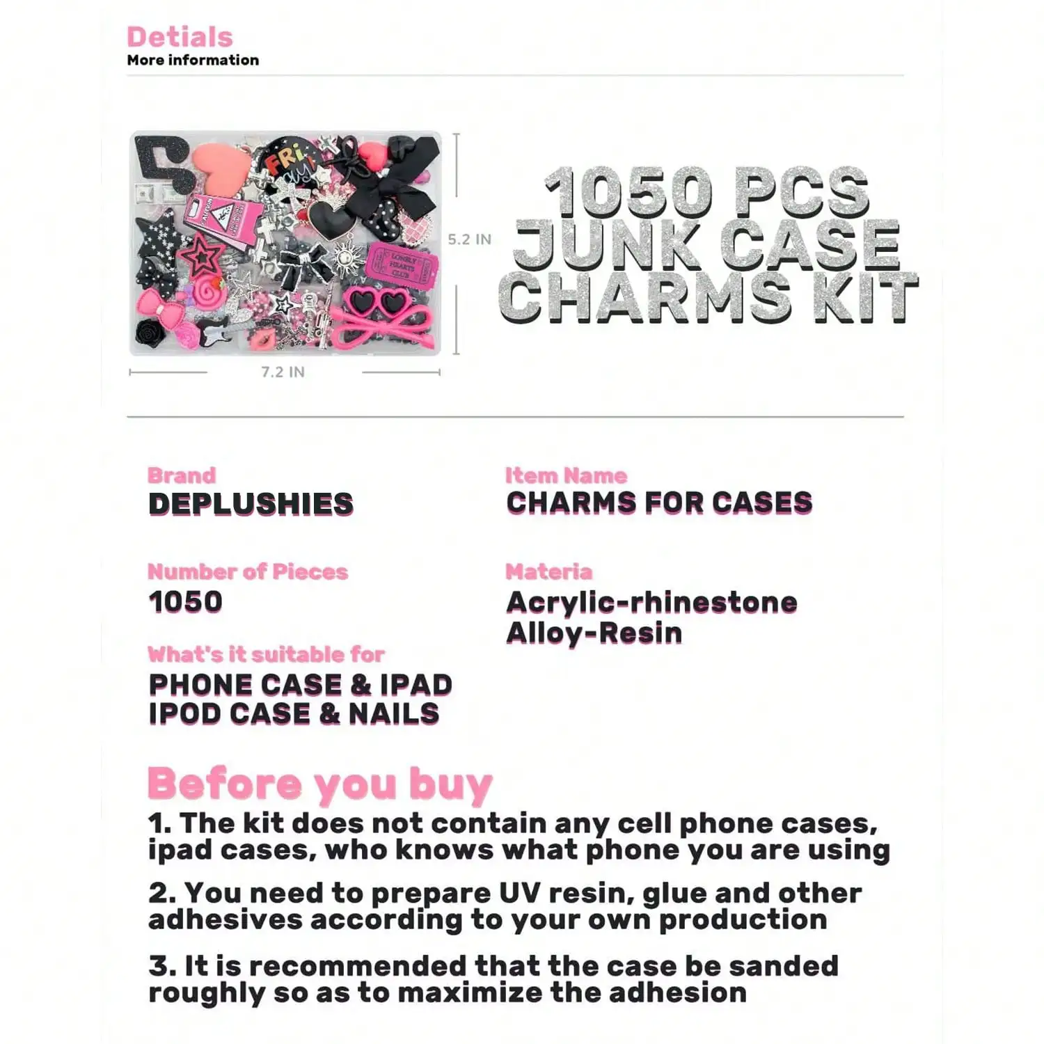 1050 Pcs Junk Phone Case Charm - Phone Cases With Charms のレビューと価格