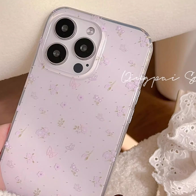 Ins Korean Purple Floral Gentl - Phone Cases Purple のレビューと価格